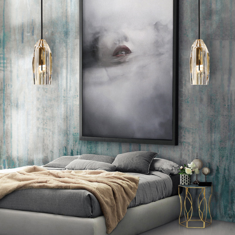 Modern Artistic Single Pendant Light Copper Geometric Hanging Lamp with Crystal Shade