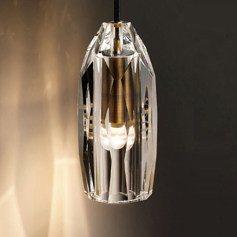 Lampe de suspension géométrique moderne à pendentif simple et léger en cuivre avec de l'ombre en cristal