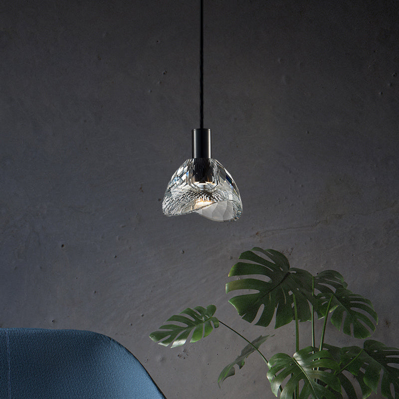 Pendre en cristal noir en cuivre de style luxe moderne lampe à suspension géométrique pour chambre à coucher