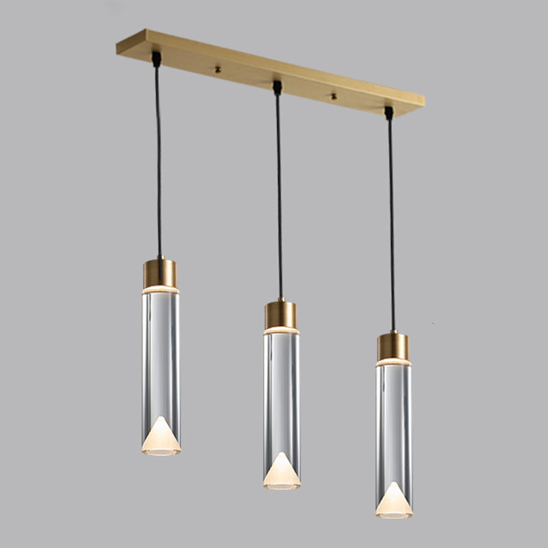 Modern Luxury Cylindrical Pendant Light Copper Indoor Hanging Lamp with Crystal Shade