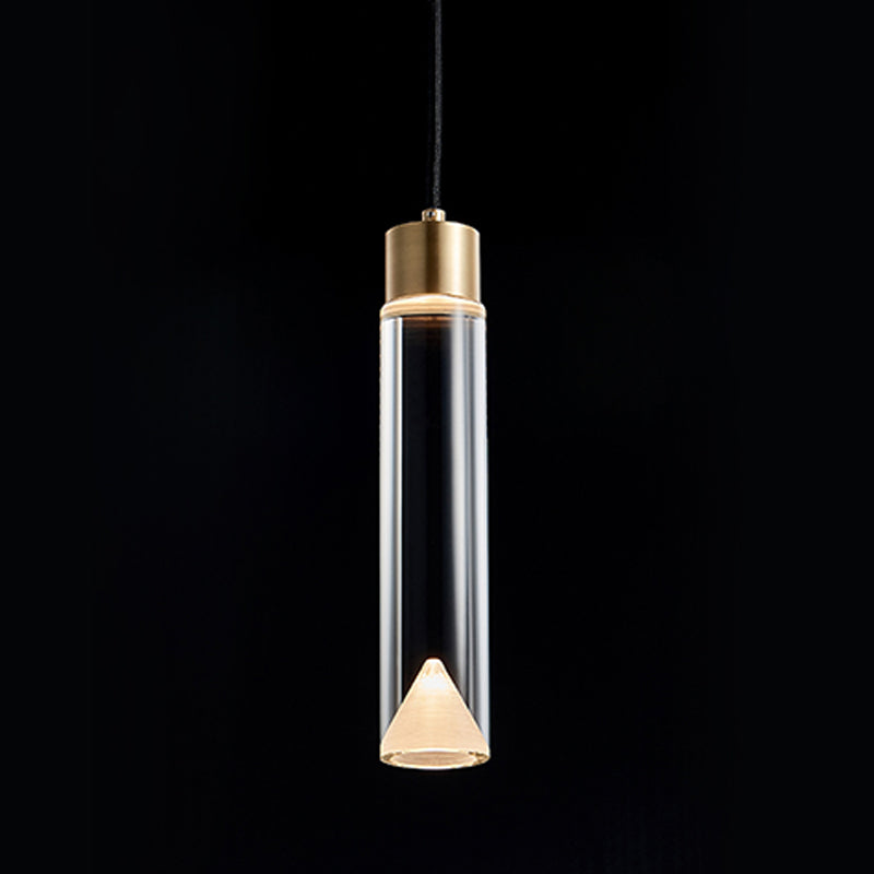 Modern Luxury Cylindrical Pendant Light Copper Indoor Hanging Lamp with Crystal Shade