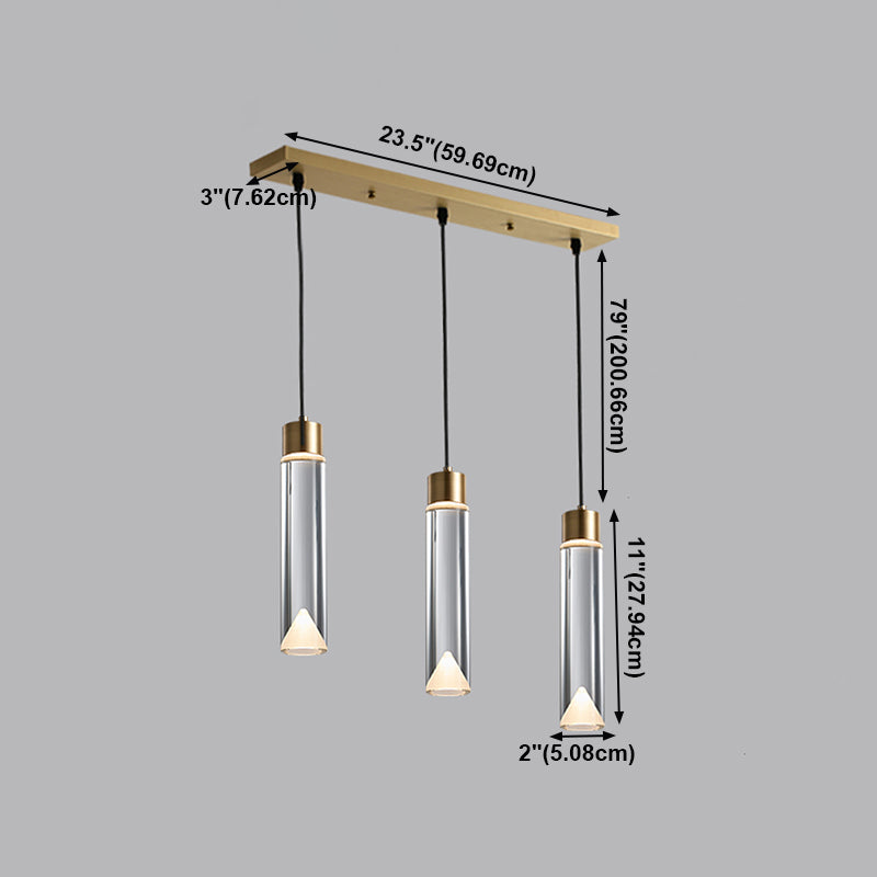 Modern Luxury Cylindrical Pendant Light Copper Indoor Hanging Lamp with Crystal Shade