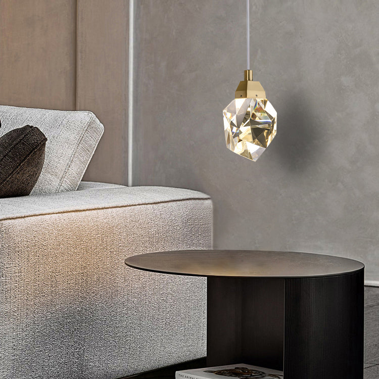 Lampe à suspension géométrique en cuivre LED moderne LED avec nuance de cristal