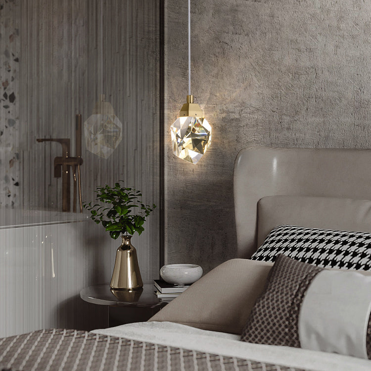 Lampe à suspension géométrique en cuivre LED moderne LED avec nuance de cristal