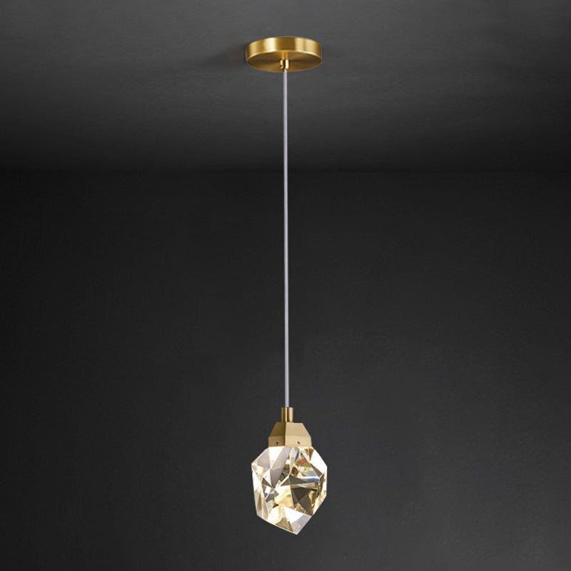 Lampe à suspension géométrique en cuivre LED moderne LED avec nuance de cristal