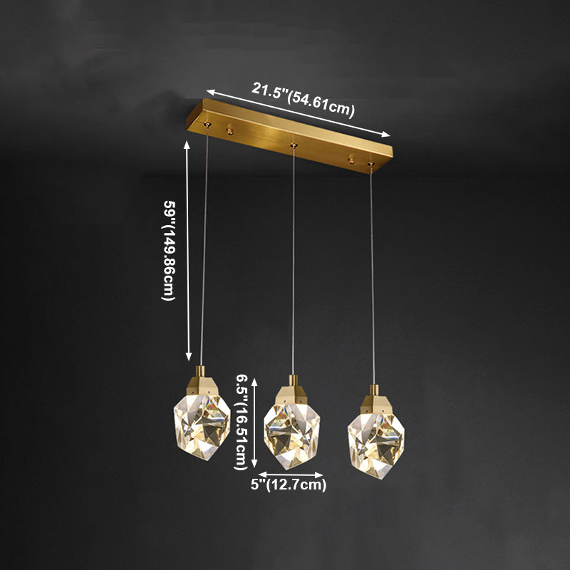 Lampe à suspension géométrique en cuivre LED moderne LED avec nuance de cristal