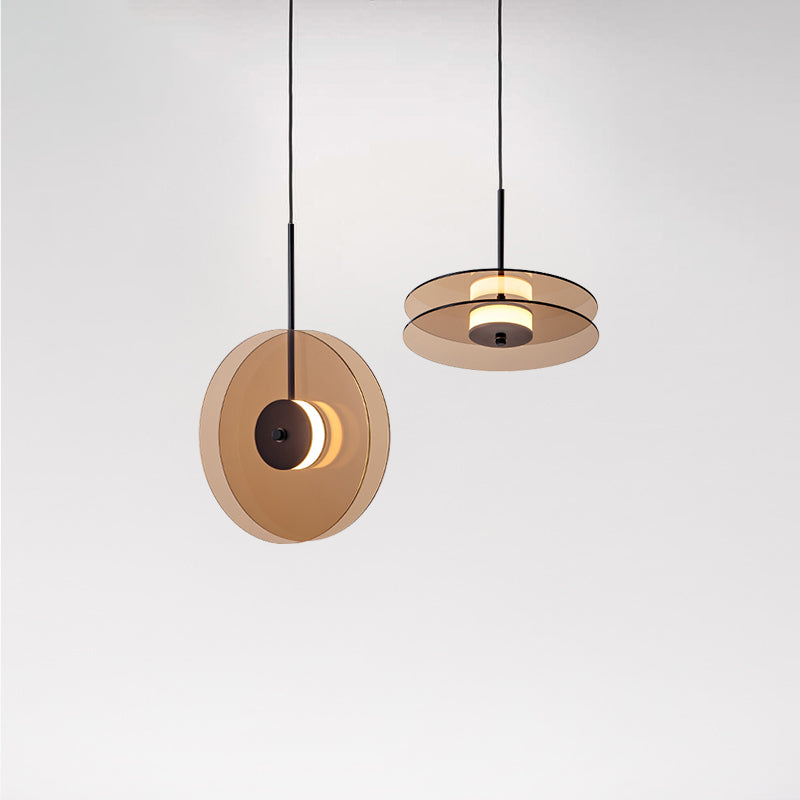 LED circulaire en verre lampe suspendue dans un pendentif en fer forgé moderne pour salle à manger