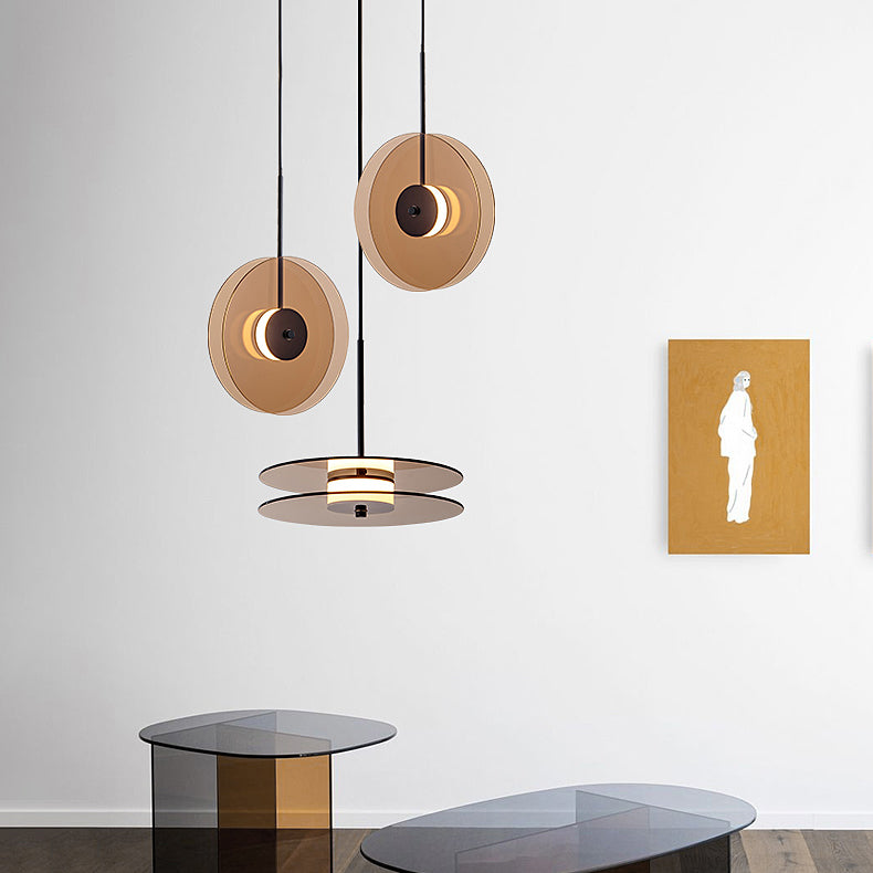 LED circulaire en verre lampe suspendue dans un pendentif en fer forgé moderne pour salle à manger