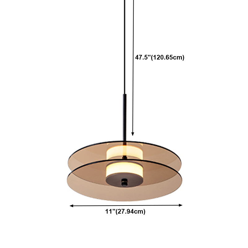 LED circulaire en verre lampe suspendue dans un pendentif en fer forgé moderne pour salle à manger
