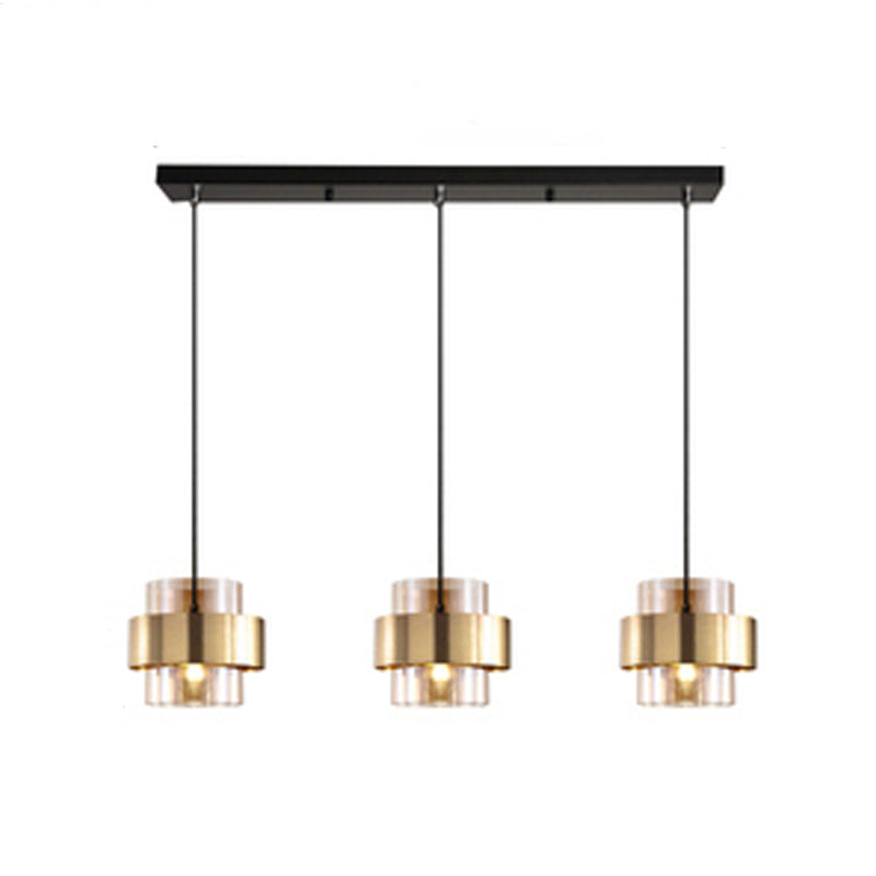 Modern Artistic Cylindrical Pendant Light Electroplate Metal Hanging Lamp with Glass Shade