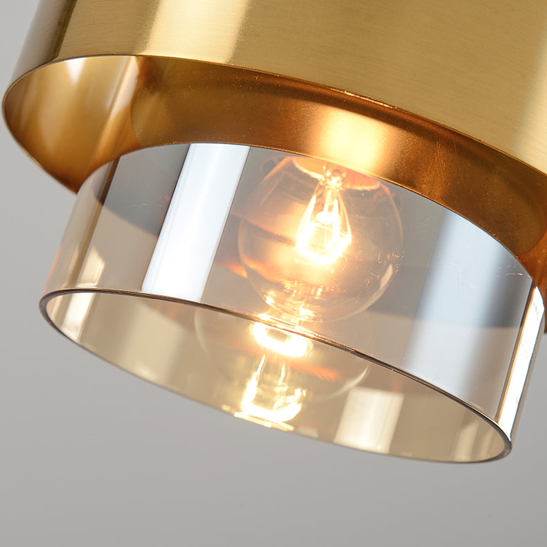 Modern Artistic Cylindrical Pendant Light Electroplate Metal Hanging Lamp with Glass Shade