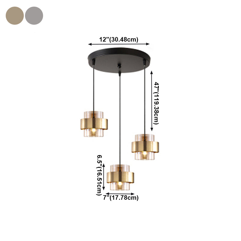 Modern Artistic Cylindrical Pendant Light Electroplate Metal Hanging Lamp with Glass Shade
