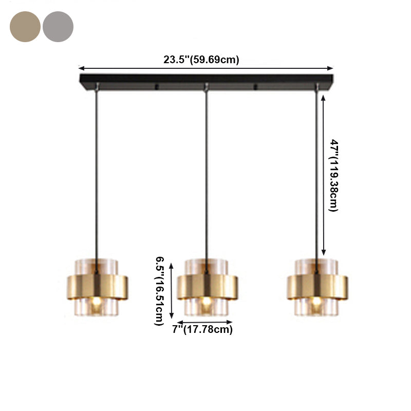Modern Artistic Cylindrical Pendant Light Electroplate Metal Hanging Lamp with Glass Shade
