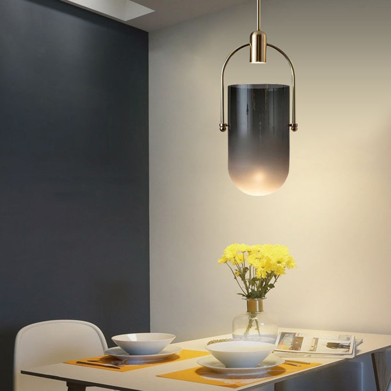 Bucket Shape Hanging Lighting Modern Style Glass 1 Light Pendant Lamp for Restaurant