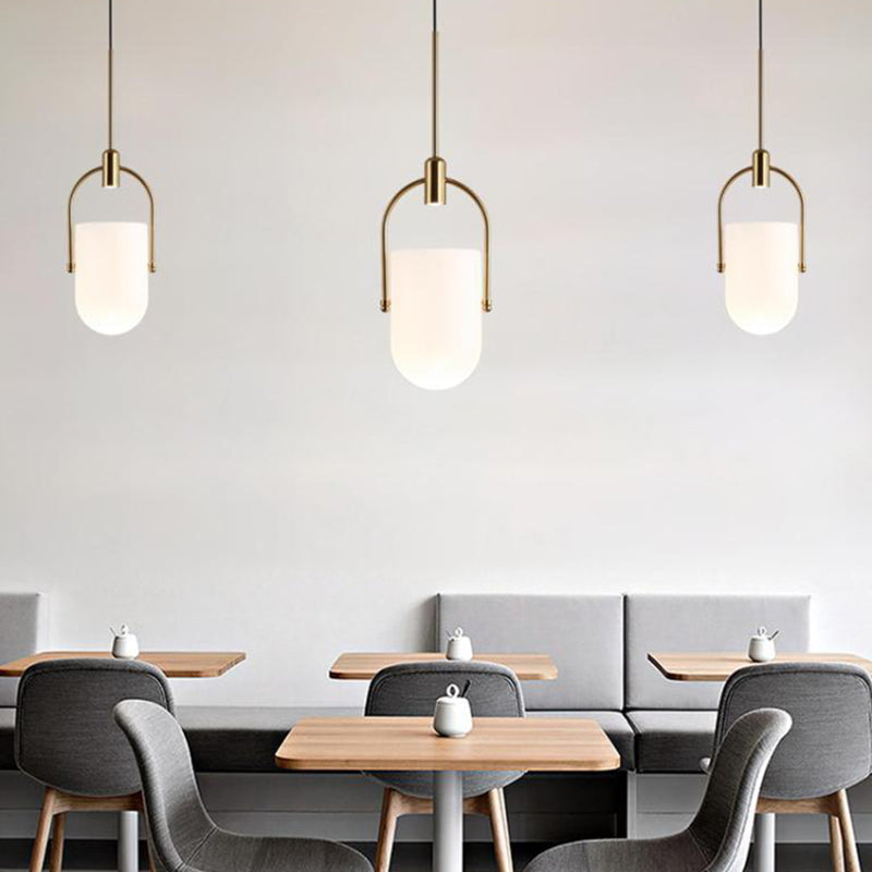 Bucket Shape Hanging Lighting Modern Style Glass 1 Light Pendant Lamp for Restaurant