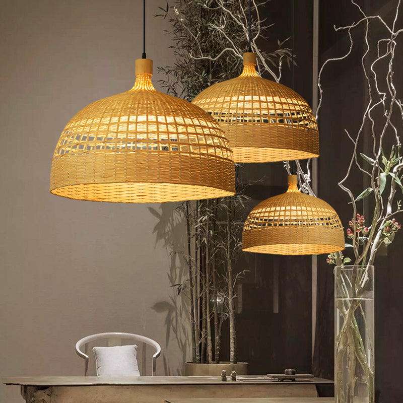Bowl Shape Hanging Lighting Modern Style Bamboo 1 Light Pendant Lamp for Tea House
