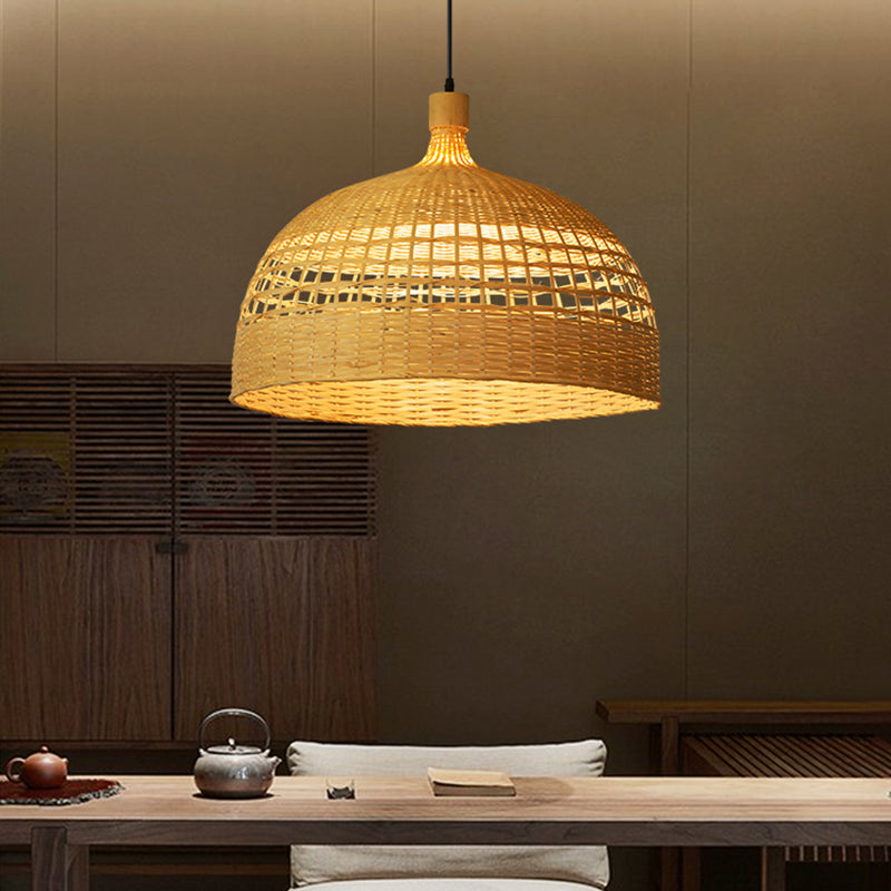 Bowl Shape Hanging Lighting Modern Style Bamboo 1 Light Pendant Lamp for Tea House