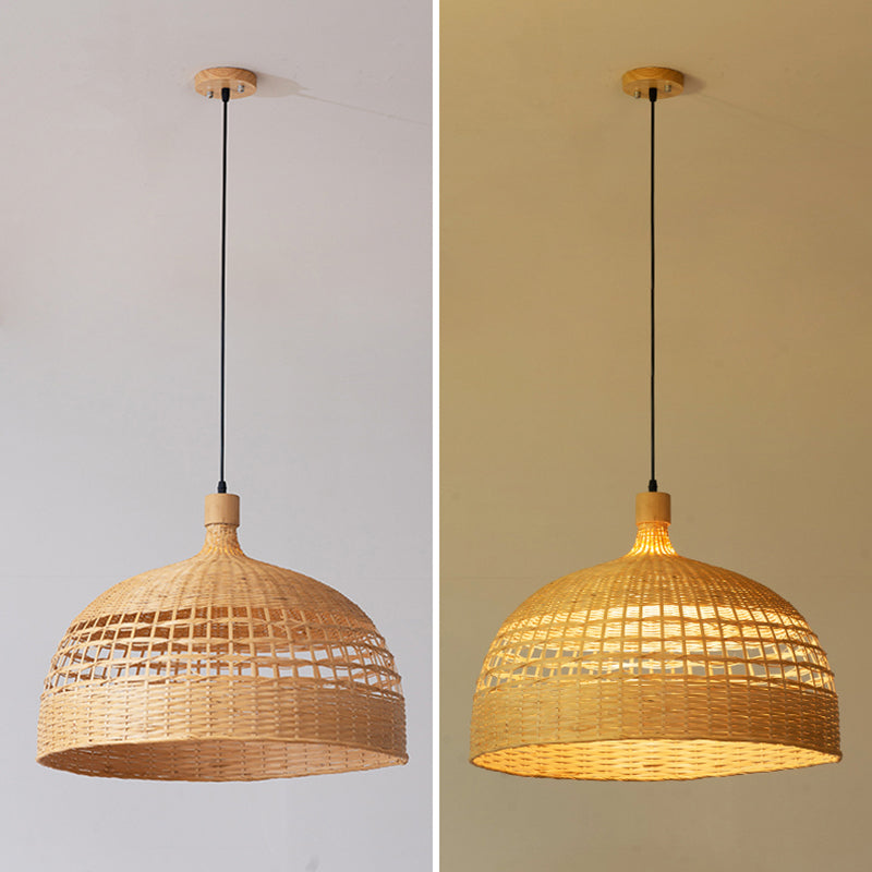 Bowl Shape Hanging Lighting Modern Style Bamboo 1 Light Pendant Lamp for Tea House