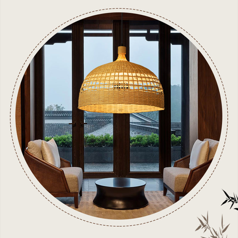 Bowl Shape Hanging Lighting Modern Style Bamboo 1 Light Pendant Lamp for Tea House