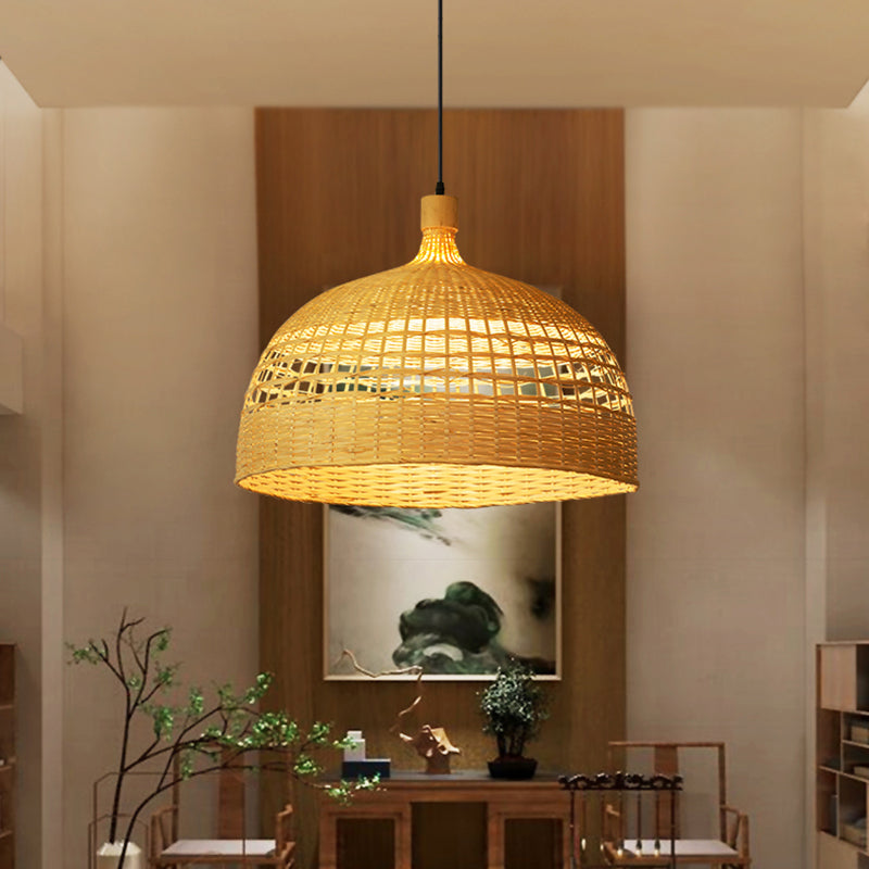 Bowl Shape Hanging Lighting Modern Style Bamboo 1 Light Pendant Lamp for Tea House