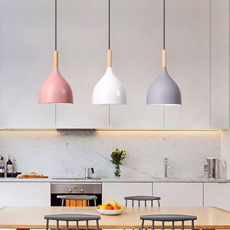 Bowl Shape Hanging Lighting Modern Macaron Style Metal 1 Light Pendant Lamp
