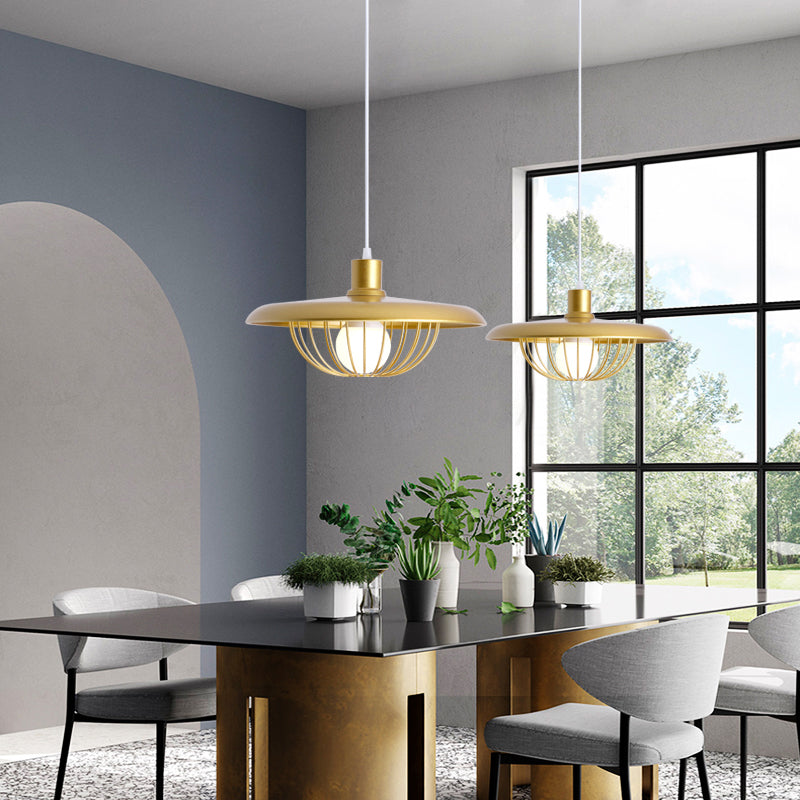 Pot Cover Shape Hanging Lighting Postmodern Style Metal 1 Light Pendant Lamp