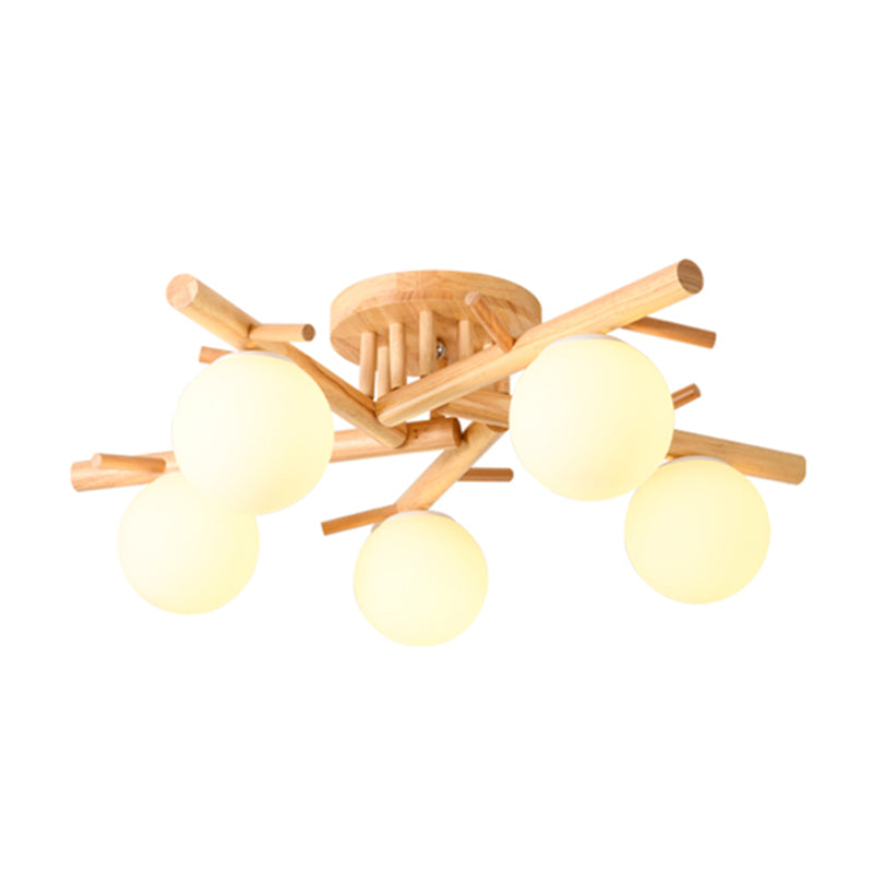 Luminaire de plafond en forme de globe en bois, luminaire de style moderne, beige