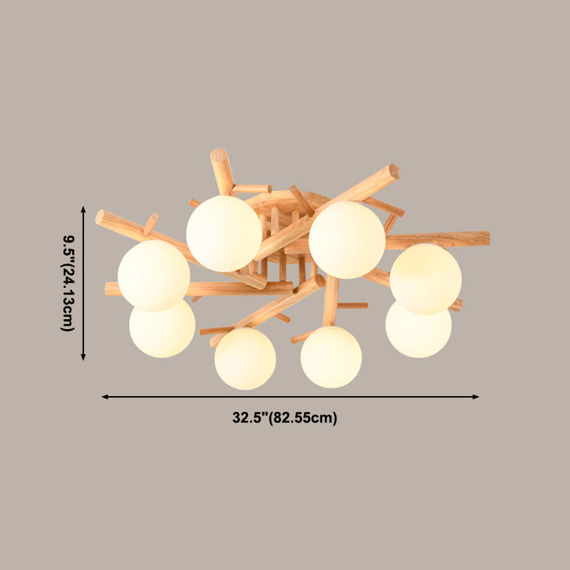 Luminaire de plafond en forme de globe en bois, luminaire de style moderne, beige