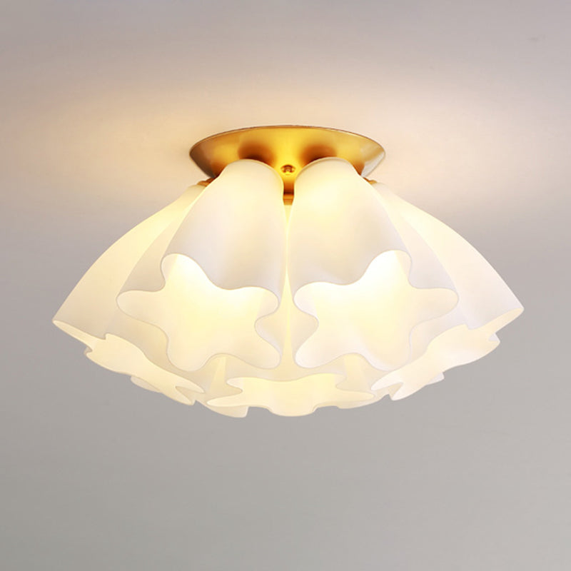 Bedroom Flush Mount Light Modern Gold Ceiling Light Fixture with Floral Glass Shade