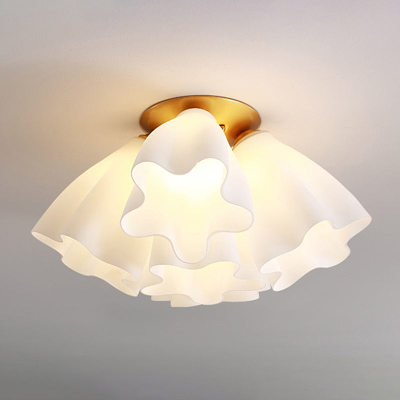 Bedroom Flush Mount Light Modern Gold Ceiling Light Fixture with Floral Glass Shade