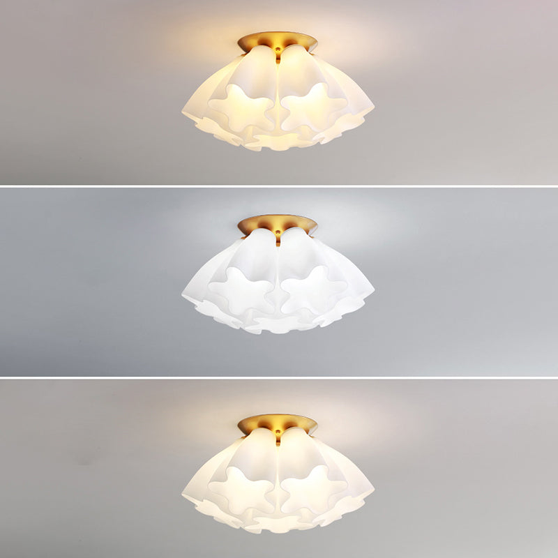 Bedroom Flush Mount Light Modern Gold Ceiling Light Fixture with Floral Glass Shade