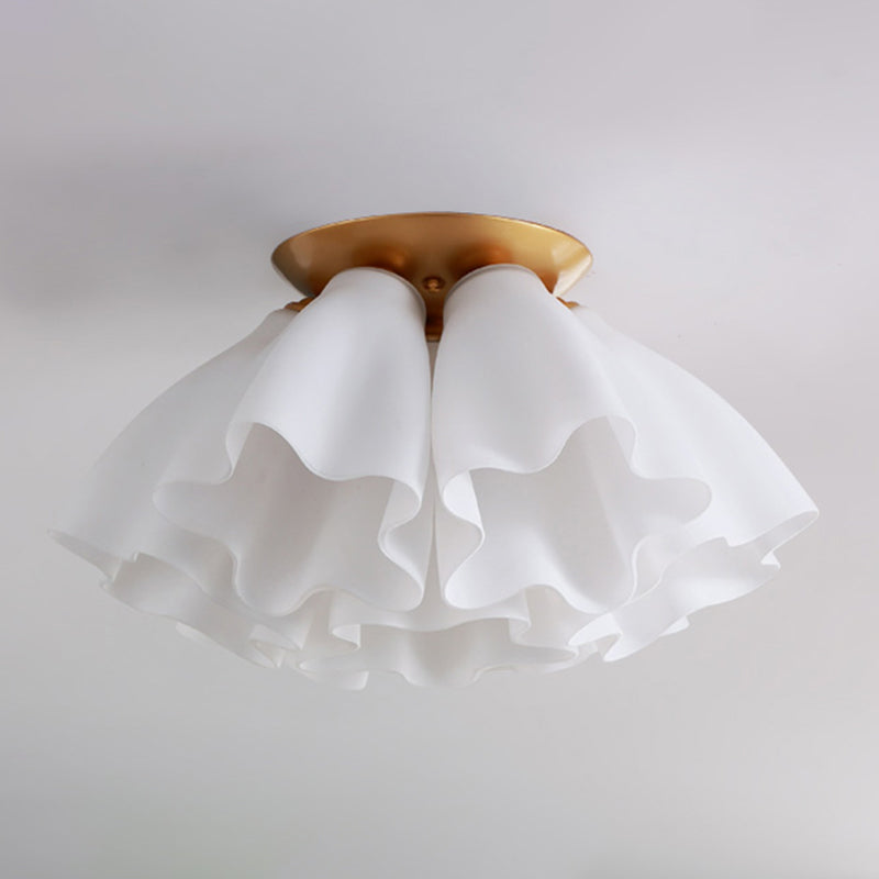 Bedroom Flush Mount Light Modern Gold Ceiling Light Fixture with Floral Glass Shade
