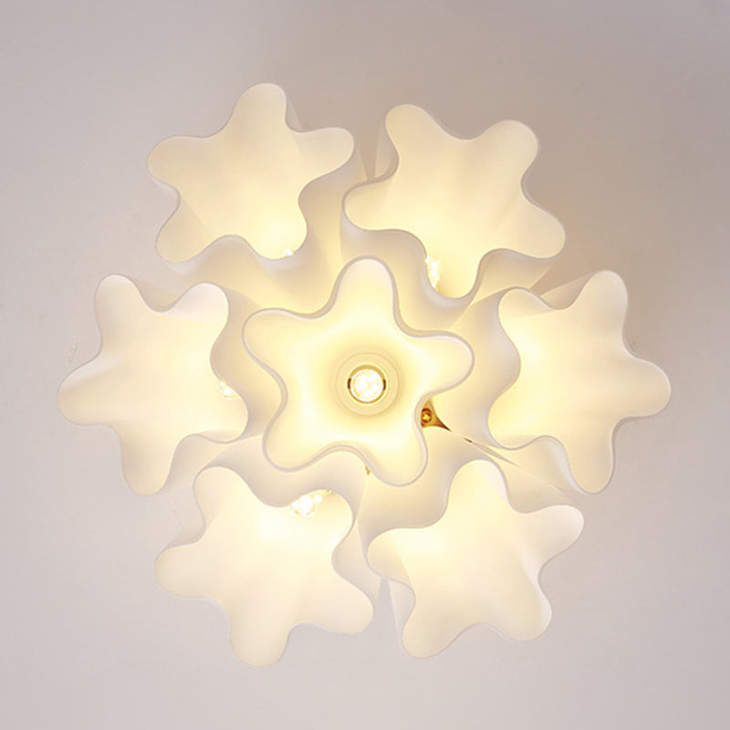 Bedroom Flush Mount Light Modern Gold Ceiling Light Fixture with Floral Glass Shade