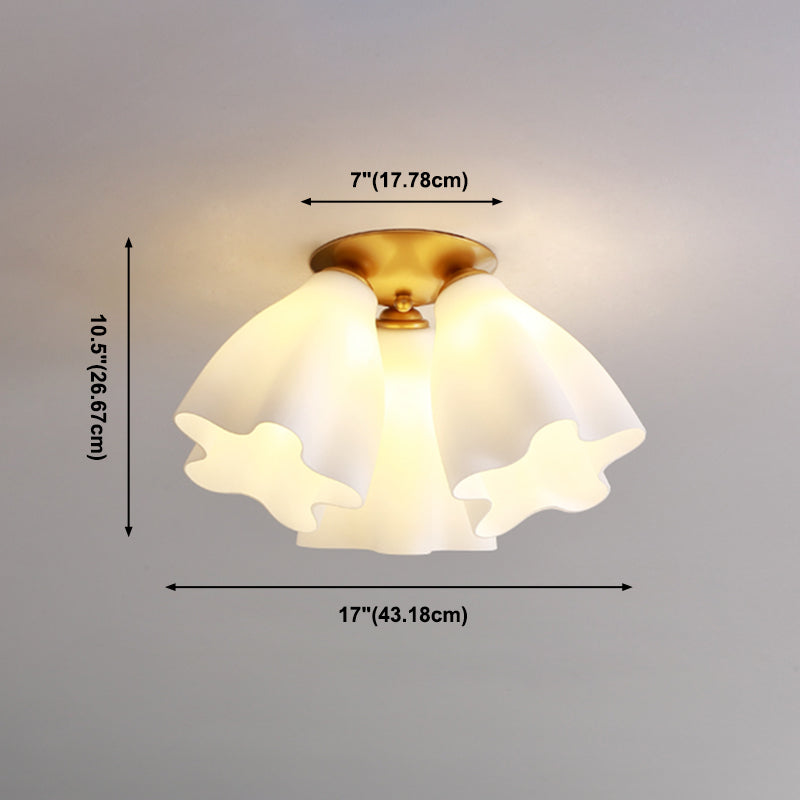 Bedroom Flush Mount Light Modern Gold Ceiling Light Fixture with Floral Glass Shade