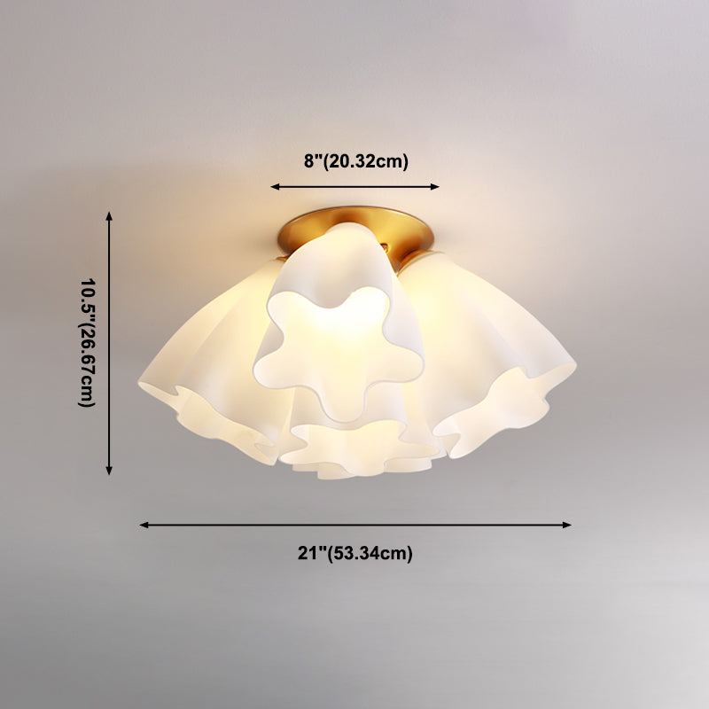 Bedroom Flush Mount Light Modern Gold Ceiling Light Fixture with Floral Glass Shade