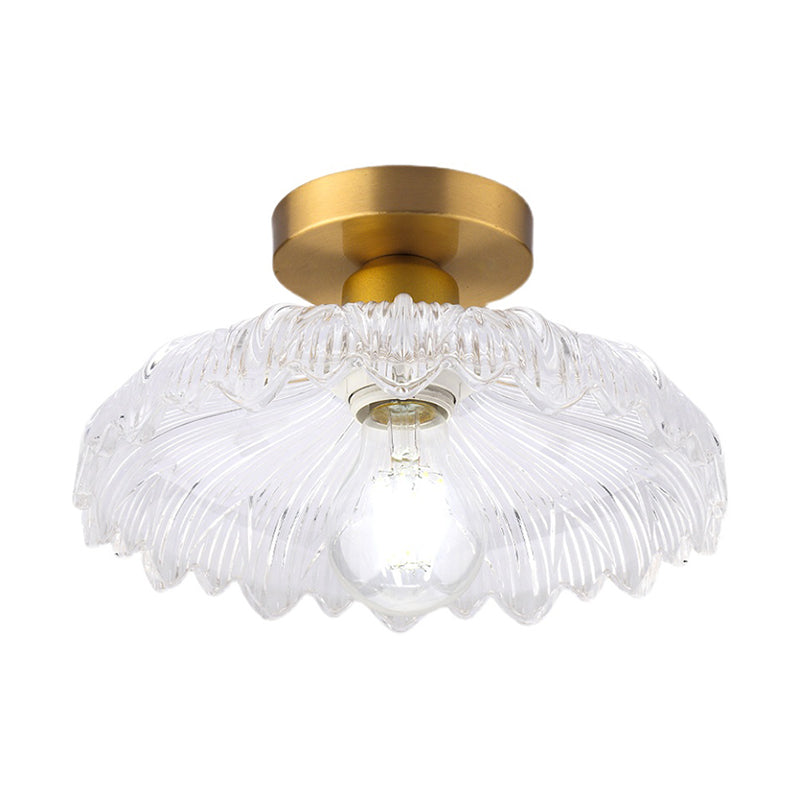 Minimalist Semi-Flush Mount Light Gold Flower Ceiling Light with Glass Shade