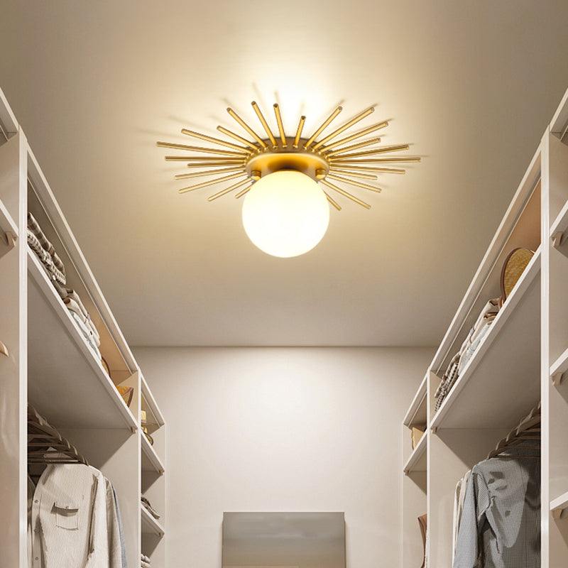 Lampada da soffitto Globe per balcone, con montaggio a soffitto, in vetro, semplice, in oro
