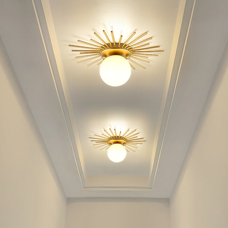 Lampada da soffitto Globe per balcone, con montaggio a soffitto, in vetro, semplice, in oro