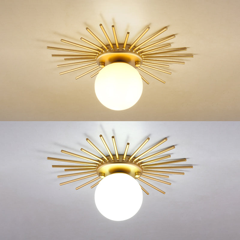 Lampada da soffitto Globe per balcone, con montaggio a soffitto, in vetro, semplice, in oro