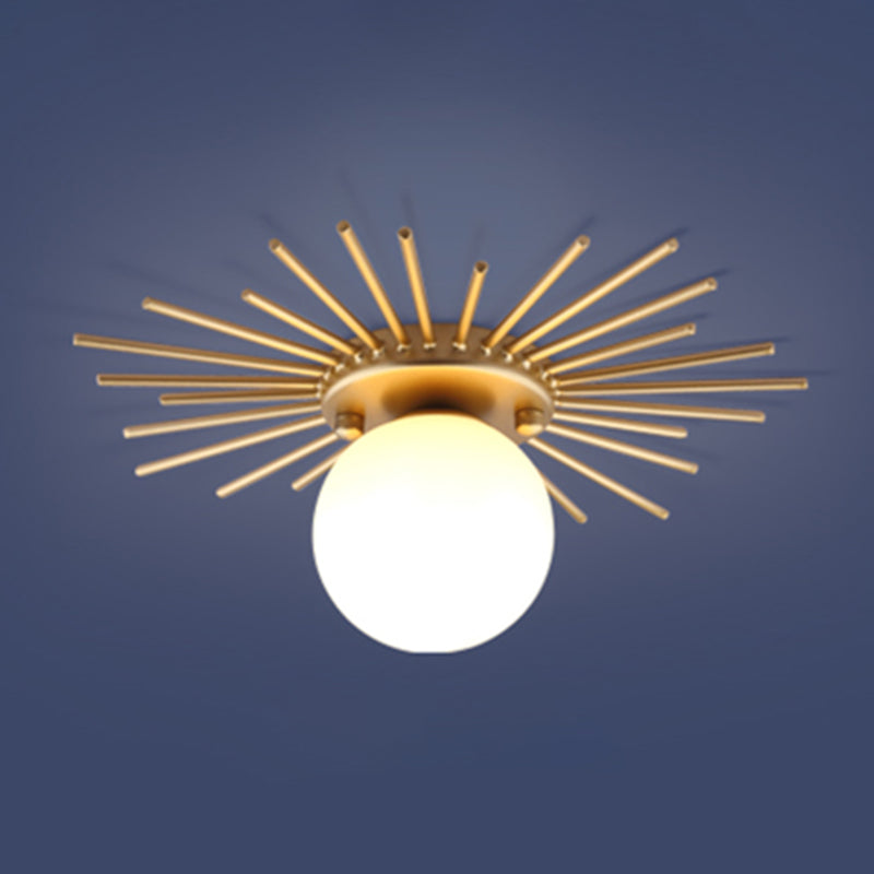 Lampada da soffitto Globe per balcone, con montaggio a soffitto, in vetro, semplice, in oro
