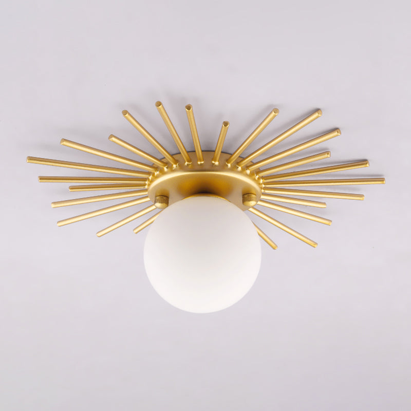 Lampada da soffitto Globe per balcone, con montaggio a soffitto, in vetro, semplice, in oro