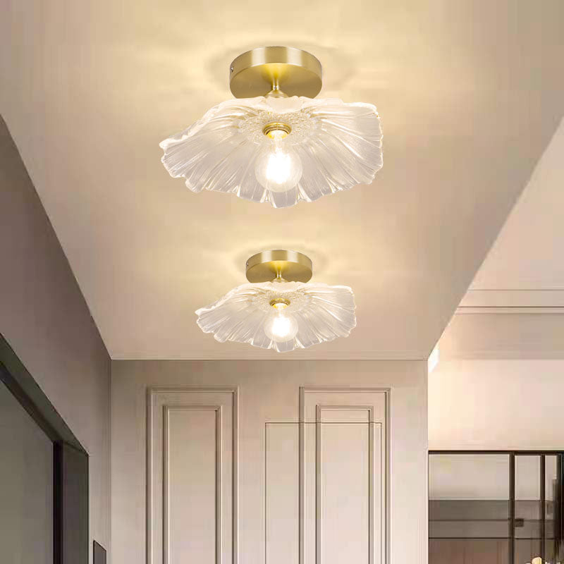 Lampe à encastrer en forme de fleur, plafonnier d'allée en verre de style simplicité en or