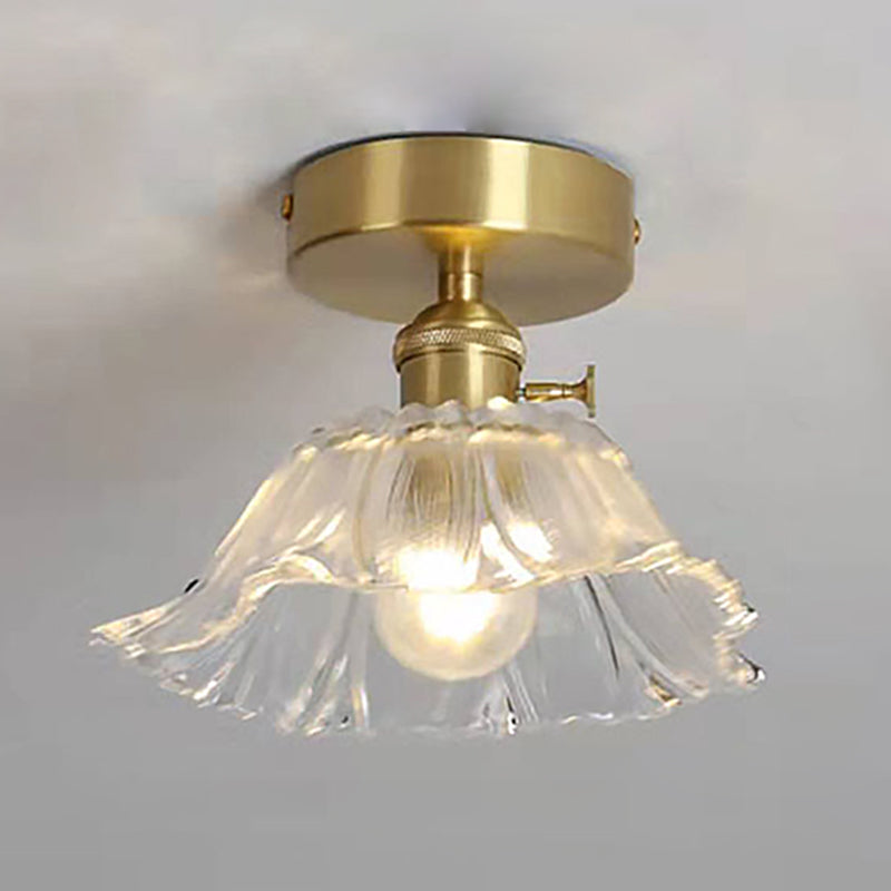 Lámpara de techo de pasillo de vidrio estilo simplicidad con montaje empotrado de flores en dorado
