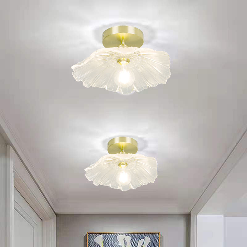 Lámpara de techo de pasillo de vidrio estilo simplicidad con montaje empotrado de flores en dorado