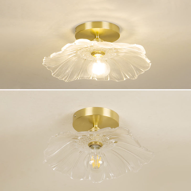 Lámpara de techo de pasillo de vidrio estilo simplicidad con montaje empotrado de flores en dorado