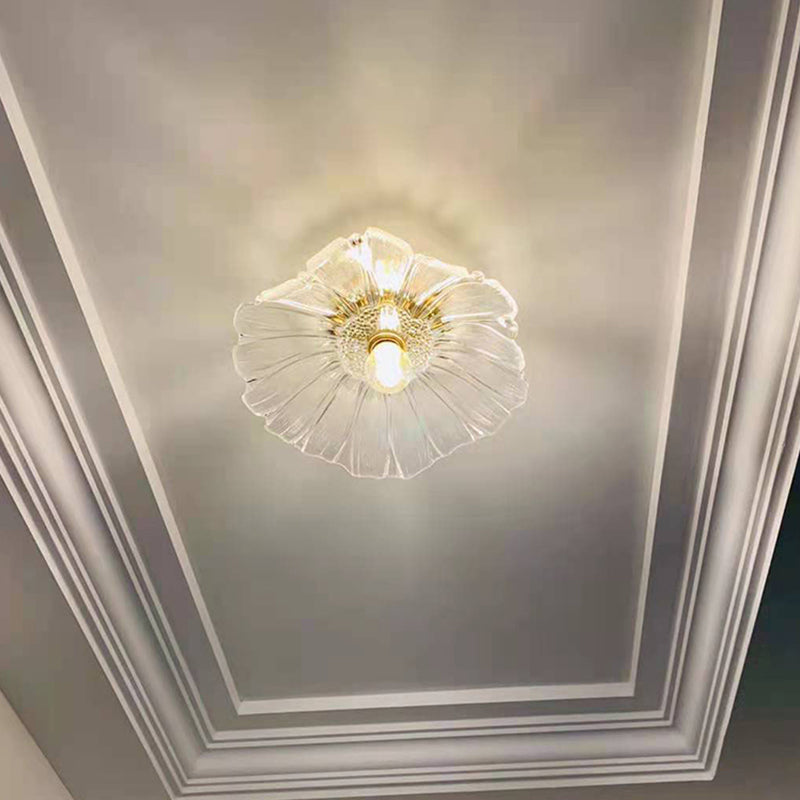 Lampe à encastrer en forme de fleur, plafonnier d'allée en verre de style simplicité en or