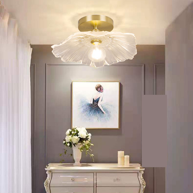 Lámpara de techo de pasillo de vidrio estilo simplicidad con montaje empotrado de flores en dorado