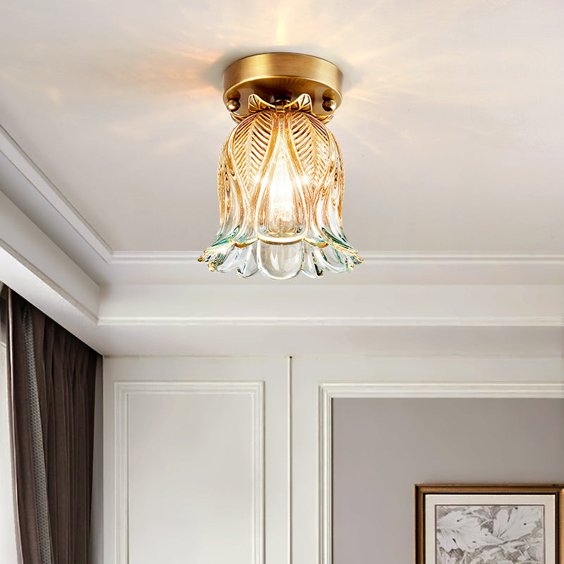 Floral Ceiling Mount Light Fixture Modern Style Glass Gold Ceiling Mounted Fixture