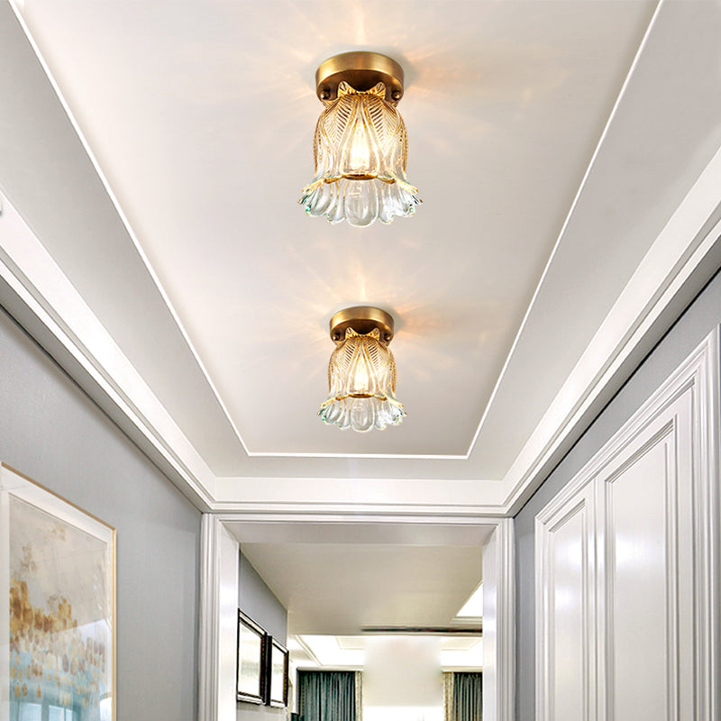 Floral Ceiling Mount Light Fixture Modern Style Glass Gold Ceiling Mounted Fixture