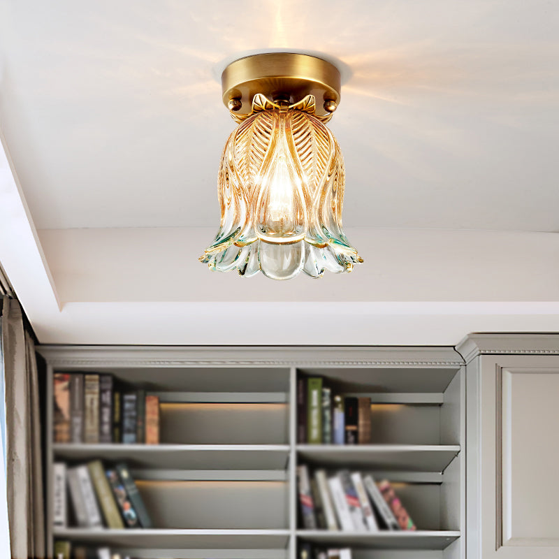 Floral Ceiling Mount Light Fixture Modern Style Glass Gold Ceiling Mounted Fixture